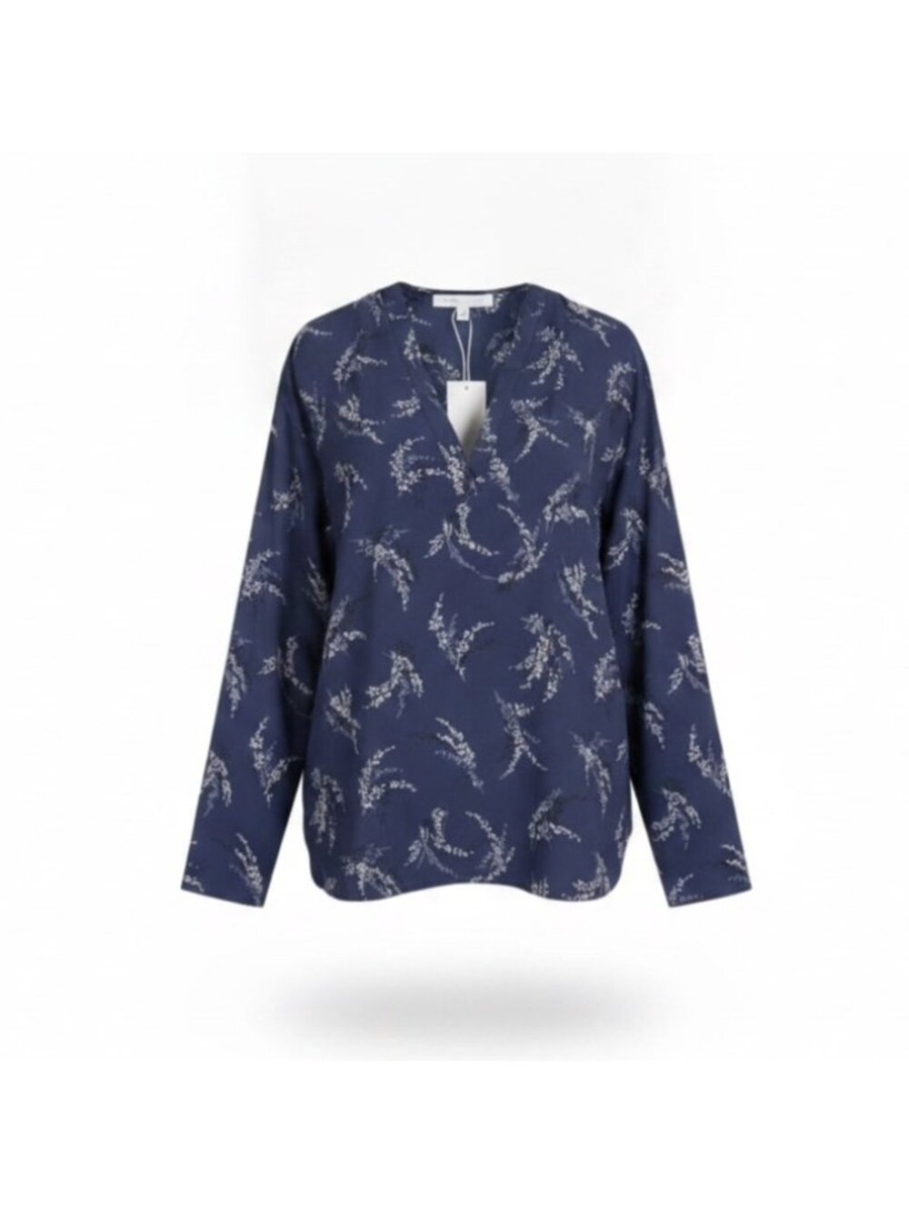 Vince Womens Navy Printed Long Sleeve V-Neck Top Size XS